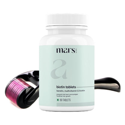 mars by GHC Ultimate Hair Care Combo: Biotin Tablets and 0.5mm Derma Roller | Promote Hair Growth, Strengthen Hair, Achieve Glowing Skin | Combat Nail Brittleness | Suitable for All Skin Types