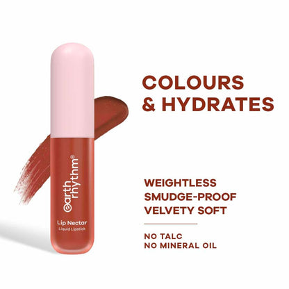 Earth Rhythm Lip Nectar Matte Liquid Lipstick, Weightless, Never Drying, No Mineral Oil 5g - Caramel
