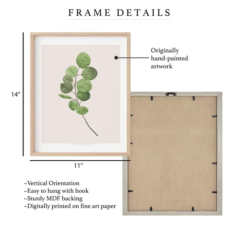 Eucalyptus Leaf Botanical Wall Painting| Modern Art Painting For Living Room Bed Room And Office | 11 X 14 Inches (Natural Frame)