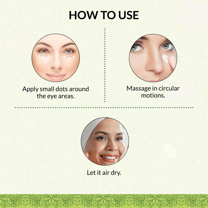 Instructions on how to use a product around eye areas with a woman's face shown.