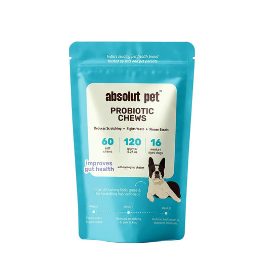 Absolut Pet Probiotic Chews for Dogs, Gut Health & Itch Relief | 60 Chews | Daily probiotic support for digestion & balanced gut flora; helps reduce scratching, paw-licking & itching in dogs.