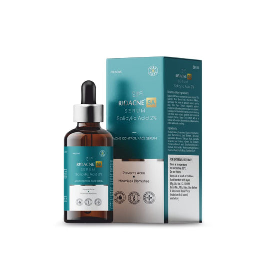 RIDACNE SA SERUM WITH SALICYLIC ACID 2%, ALOE VERA & GREEN TEA EXTRACT - Acne Control Face Serum | Reduces Blackheads and Whiteheads | Minimizes Blemishes | Prevents Acne, 30ml