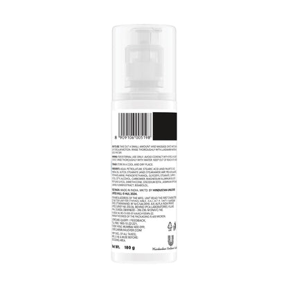 Back view of a white bottle with text on a white background