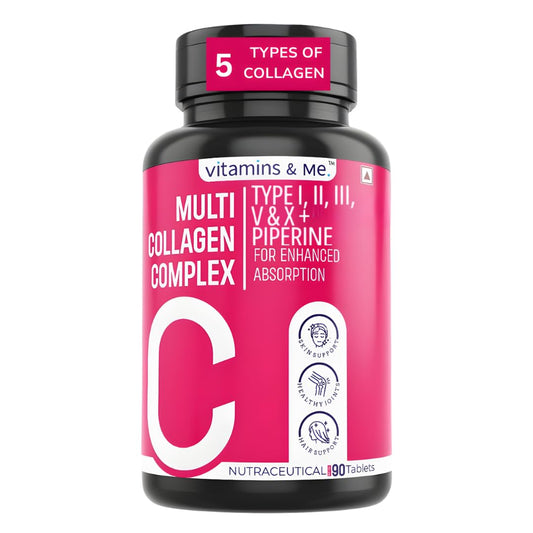 Multi Collagen Tablets for Women & Men – 5 Types of Collagen (I, II, III, V & X) | Skin Glow, Hair, Nails, Bones & Joint Support | Hydrolyzed Peptides + Black Pepper for Absorption – 60 Tabs