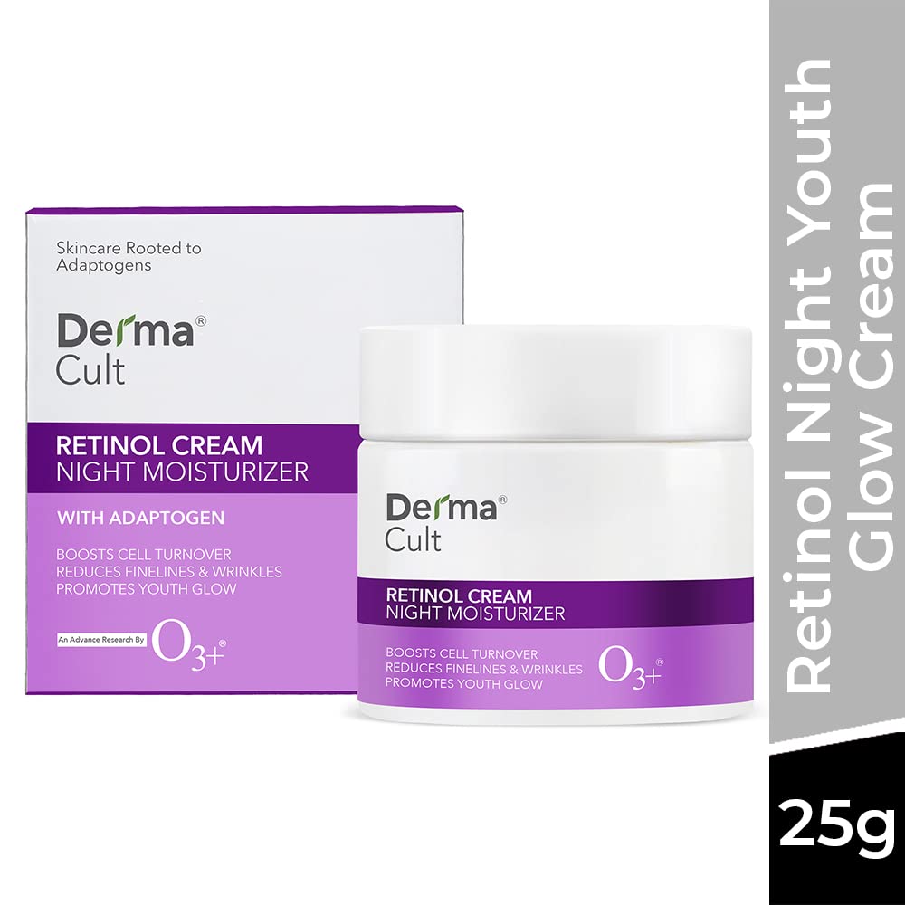 O3+ Derma Cult Retinol Cream Night Moisturizer for Wrinkles Radiance with Adaptogen, 25g