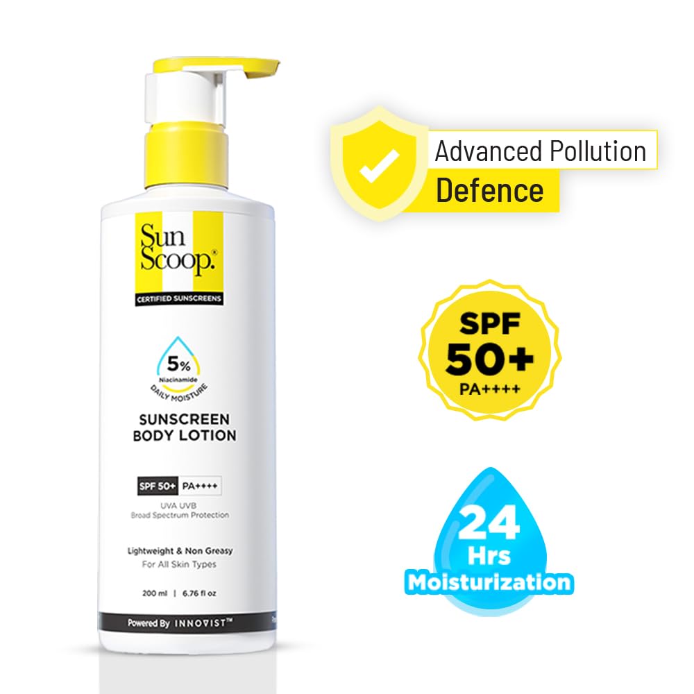 Sun Scoop sunscreen body lotion with SPF 50+ on a white background