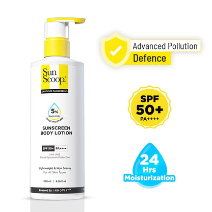 Sun Scoop sunscreen body lotion with SPF 50+ on a white background