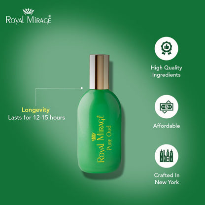 Royal Mirage Pure Oud Eau De Cologne | Long-Lasting Unisex Perfume | Oud, Leather & Saffron Notes | Bold & Captivating Luxury Fragrance | Exotic & Sophisticated Scent | Gift for Men & Women | 120ml