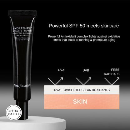 The Formularx Hydrashield Sunscreen SPF 50 PA++++ with Vitamin C & Peptide | For Oily, Acne, & Fungal Acne Prone Skin | Broad Spectrum UV & Blue Light Protection | Lightweight, No White Cast, Water & Sweat Resistant | 50g