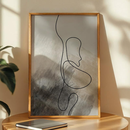 Abstract Line Art Wall Painting with Frame Set of 1 | Minimalist Woman Face Sketch Artwork, Modern Grey Black Aesthetic Wall Decor for Living Room, Bedroom, Office and Home Decoration (3D Art-3,13x19inch)