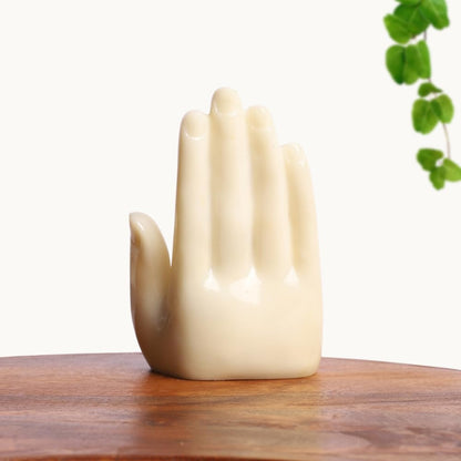Blessing Ganesha Idol Sitting Hand Statue | Polyresin Statue in Ivory & Yellow Finish | for Table, Home, Office, Living Room Decoration Item