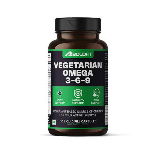 Boldfit Omega 3, 6 & 9 From Flaxseed, Borage & Olive Oil, Vegetarian Supplement For Heart, Skin, Joint & Muscles Support - Epa & Dha Rich Capsules For Men & Women - 60 Count