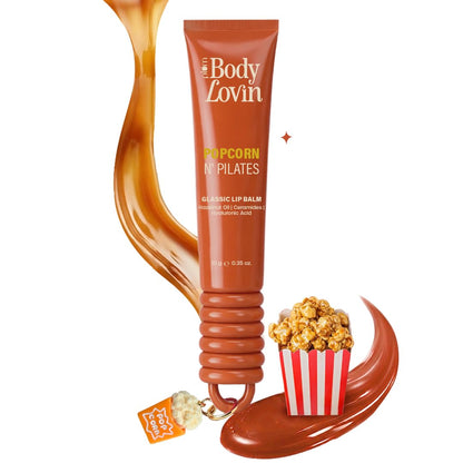 Plum BodyLovin’ Popcorn N' Pilates Glassic Lip Balm | Caramel Brown Gloss Tint | Hydrating Lip Balm with Hazelnut Oil, Ceramides & Hyaluronic Acid | Moisturizes Dry & Chapped Lips | 10 g