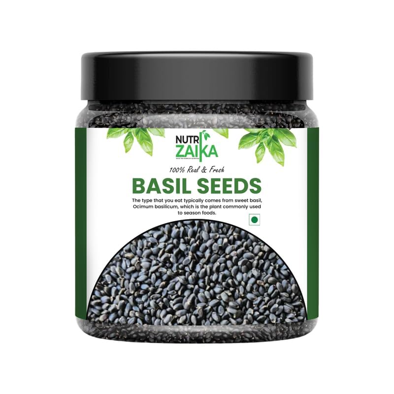 NUTRIZAIKA Organic Sabja Seeds 100g | Basil Seeds Sabja, Tukmaria for Falooda, Digestion & Hydration – Gluten-Free, basil seeds for eating