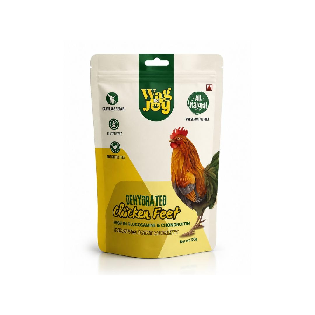 WAG IN JOY 100% Natural Dehydrated Chicken Feet Treats for Dogs | High in Glucosamine & Chondroitin | Gluten-Free |12-13 pcs | 120 gram|