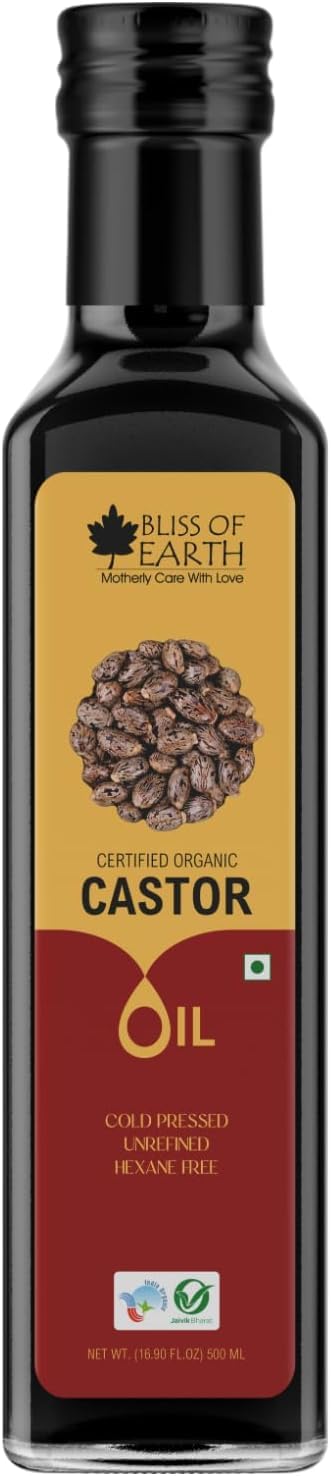 Bliss of Earth 500ML Certified Organic Castor Oil For Hair Growth, Cold Pressed & Hexane Free (Pet bottle)