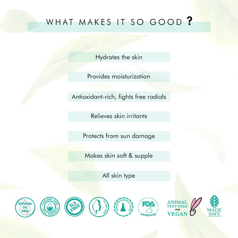List of skincare benefits and product features on a light background