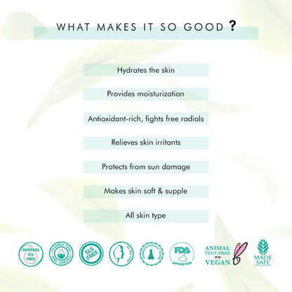 List of skincare benefits and product features on a light background