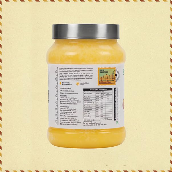 Barosi Premium Cow Ghee | 100% Pure | Danedar Texture | Rich In Good Fats And Antioxidants | Easy To Digest