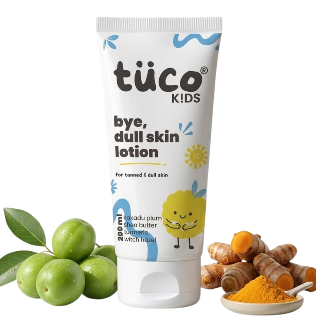 Tuco Kids Dull Skin Body Lotion, Turmeric & Kakadu Plum, 200ml | Vitamin C-Rich Kakadu Plum Reduces Tan. Shea Butter Nourishes. SLS & Paraben Free. Non-Greasy Daily Moisturizer.