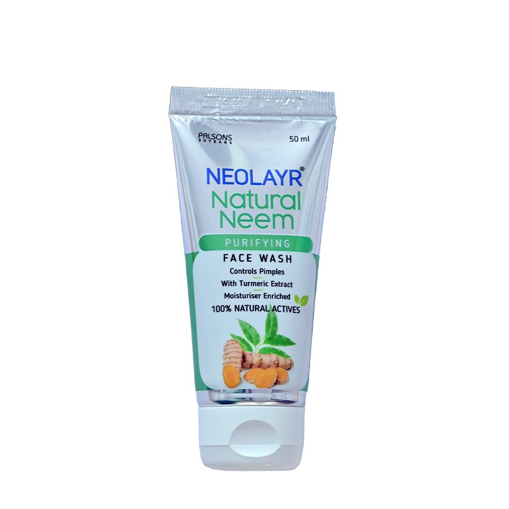 NEOLAYR Natural Neem Purifying Face Wash | With Neem & Turmeric Extracts | Prevents Pimples | Helps in Reducing Scars | Ideal for Acne Prone & Sensitive Skin - Added Moisturiser,50 ml