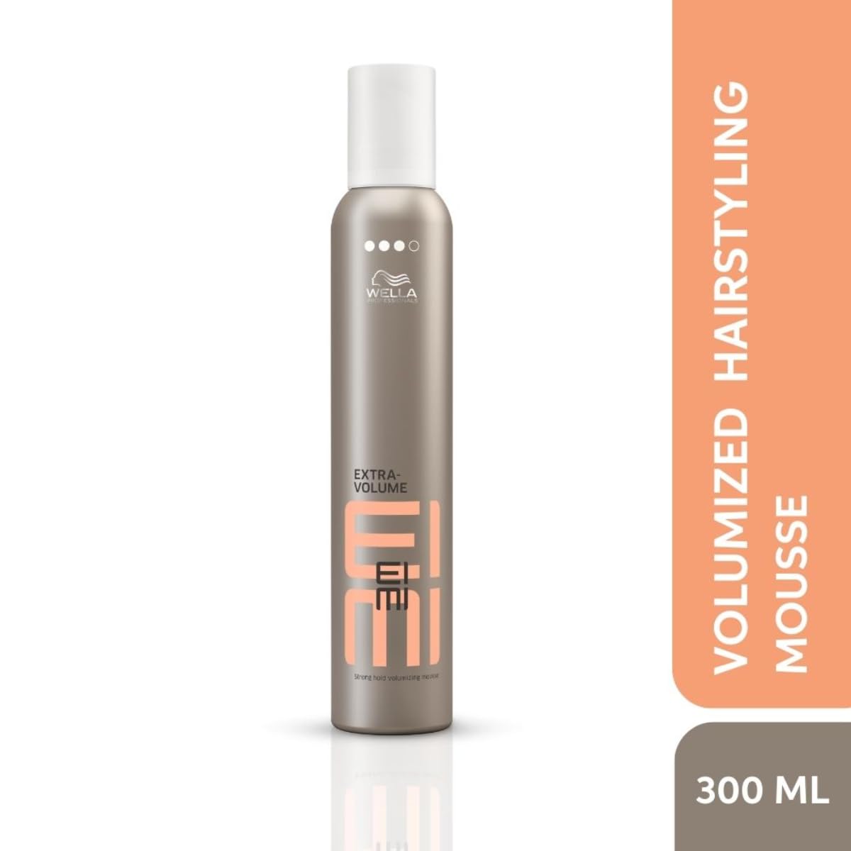 Wella EIMI volumized hairstyling mousse bottle on a white background