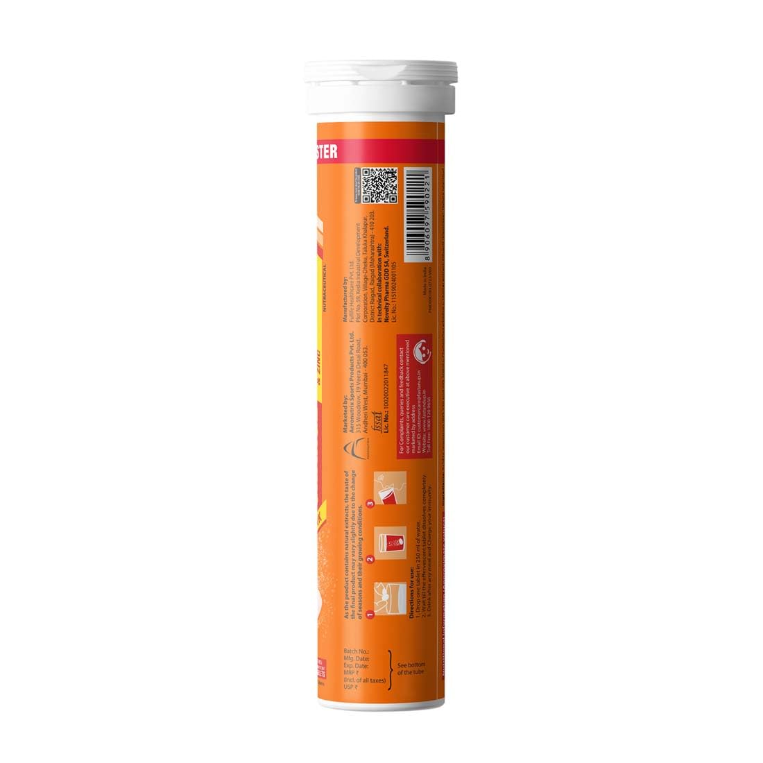 Orange and white supplement tube on a white background