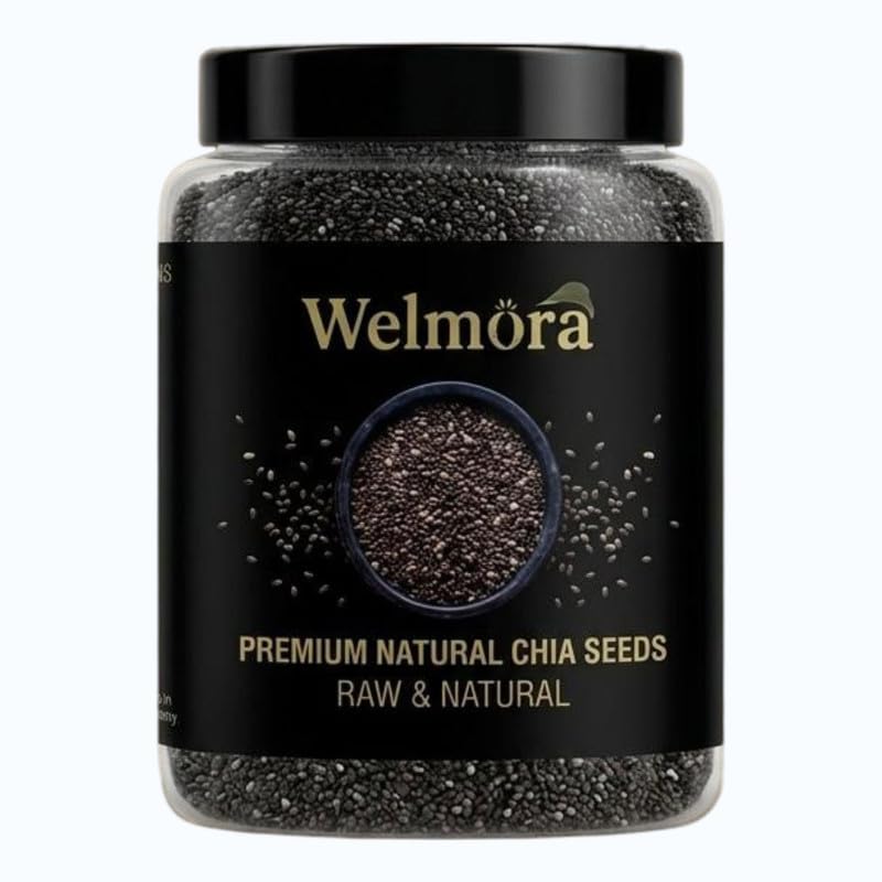 WELMORA Premium Raw Chia Seeds – (Weight-1kg) 100% Natural & Organic Superfood | High in Omega-3, Fiber & Protein | Best for Weight Management, Smoothies & Breakfast Pudding