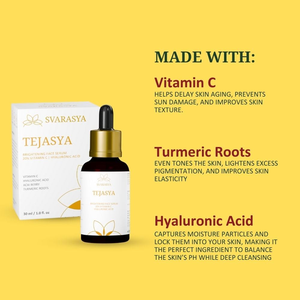 Svarasya Tejasya 20% Vitamin C & Hyaluronic Acid Face Serum, Anti-pigmentation for Men & Women | 30ml