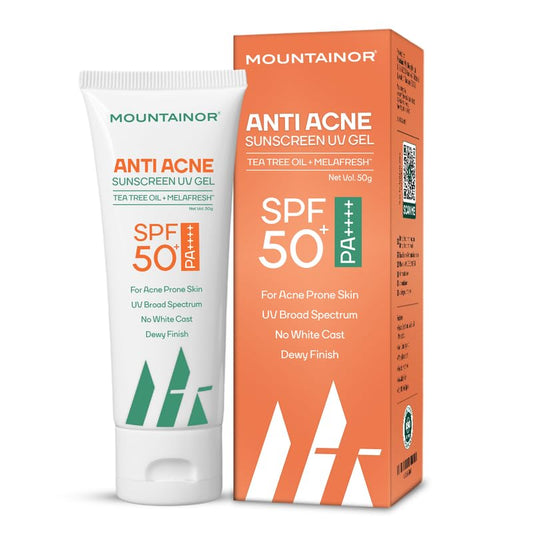 Mountainor Anti Acne Sunscreen UV Gel with SPF 50+ on a white background