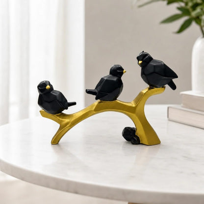Charming Birds Sculpture Showpiece for Home & Office Décor | Modern Nature-Inspired Figurine for Living Room, Study Table, Shelf & Console Styling - Black and Gold