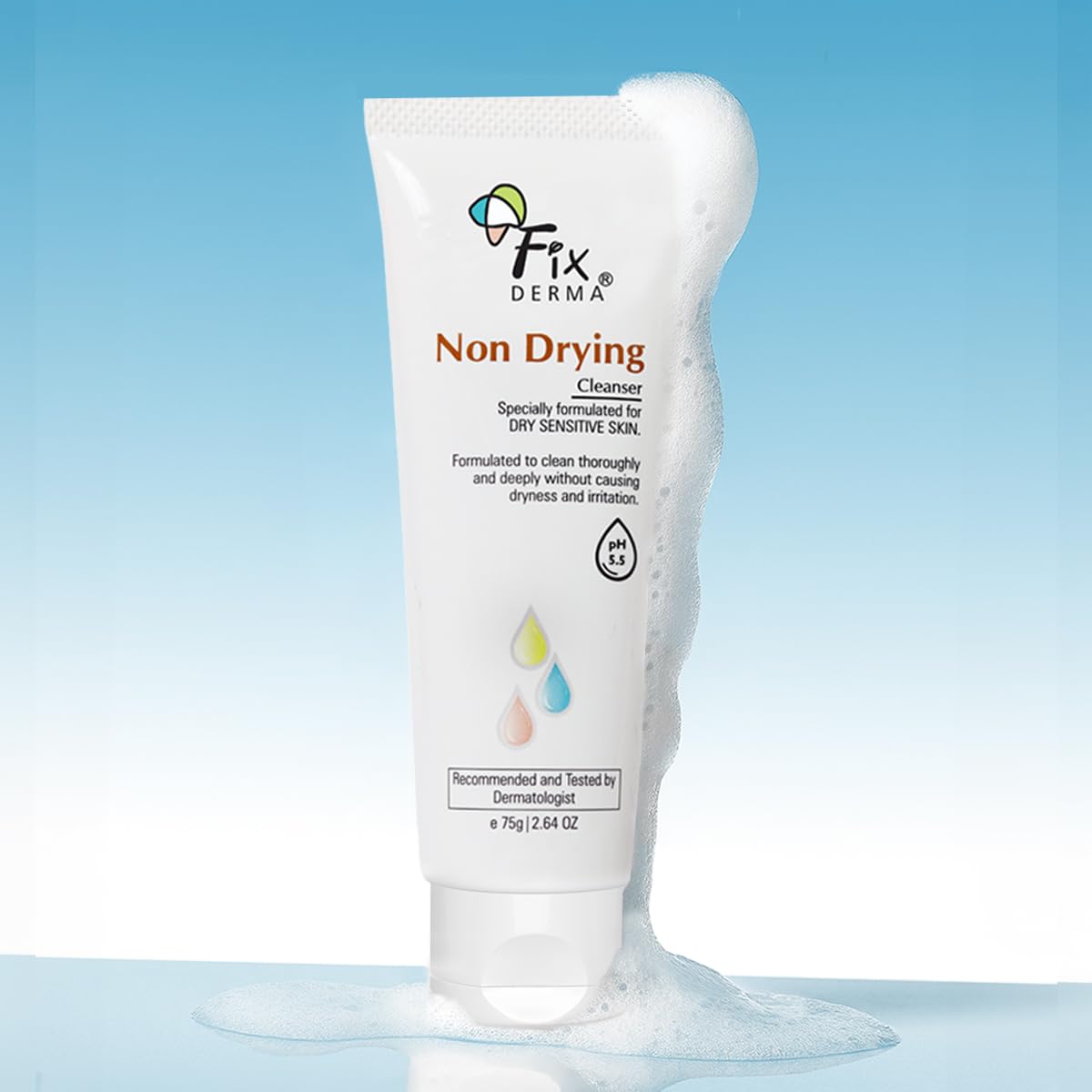 Fixderma Non Drying Cleanser, soap-free & pH Balanced cleanser, Pore-Refining, Dermatologist tested, Face Exfoliator, Non-comedogenic & Non-irritating skin cleanser - 75g