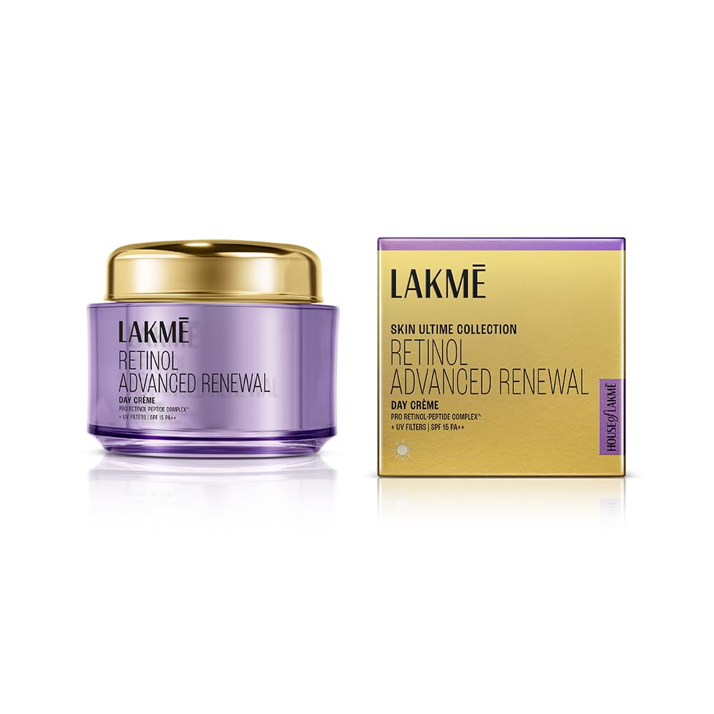 Lakme Retinol Advanced Renewal cream jar and packaging on a white background