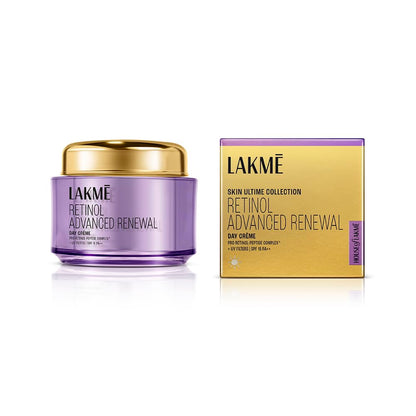 Lakme Retinol Advanced Renewal cream jar and packaging on a white background