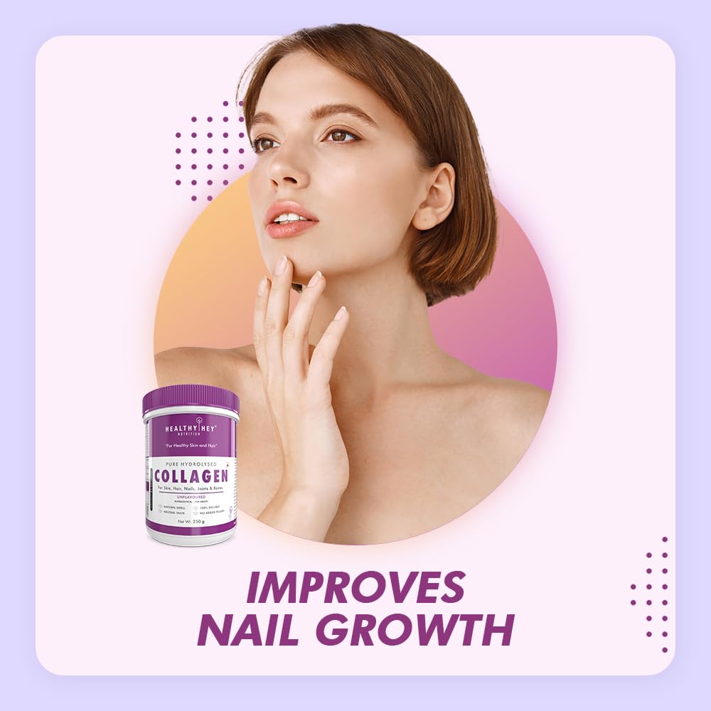 Zephivo HealthyHey Nutrition Collagen Powder | Collagen Supplement for Glowing Skin | Pure Hydrolysed Collagen Powder for Women and Men | Unflavoured - 250 gm

