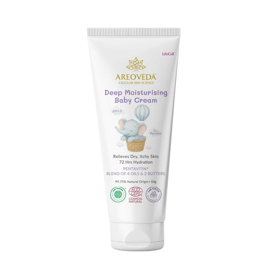 AreoVeda Deep Moisturising Baby Cream (50gm) | 72Hrs Hydration | Suitable for Baby's Dry Skin | With Shea Butter & Saffron Extract | Non-Sticky | For 0-5 Years | Ecocert Certified, EWG Verified