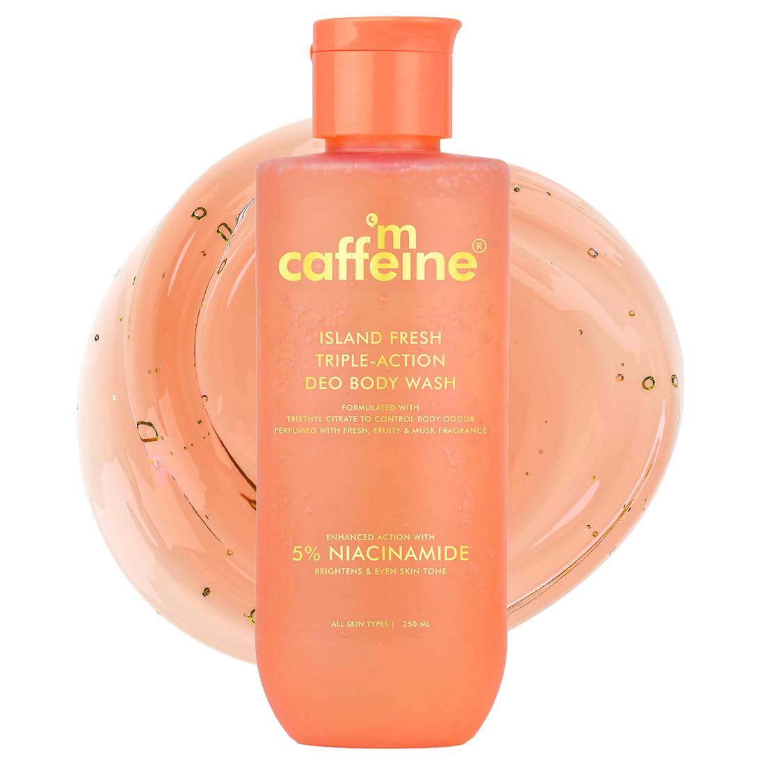 Caffeine Island Fresh Triple-Action Deo Body Wash bottle on a white background
