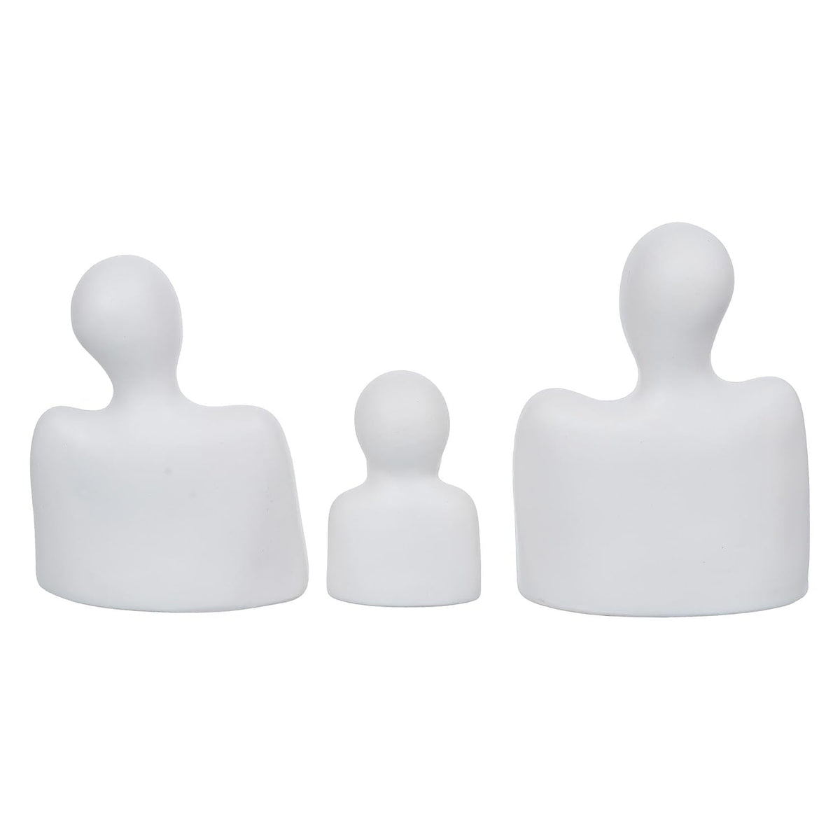 eCraftIndia Set of 3 White Ceramic Handcrafted Happy Family Statue Sculpture | Thinking Face People Figurines Home Decor Items Showpiece for Living Room Bedroom Table Shelf TV Unit | Gift for Birthday
