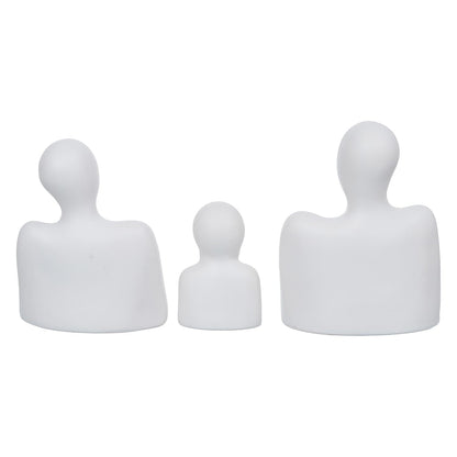 eCraftIndia Set of 3 White Ceramic Handcrafted Happy Family Statue Sculpture | Thinking Face People Figurines Home Decor Items Showpiece for Living Room Bedroom Table Shelf TV Unit | Gift for Birthday