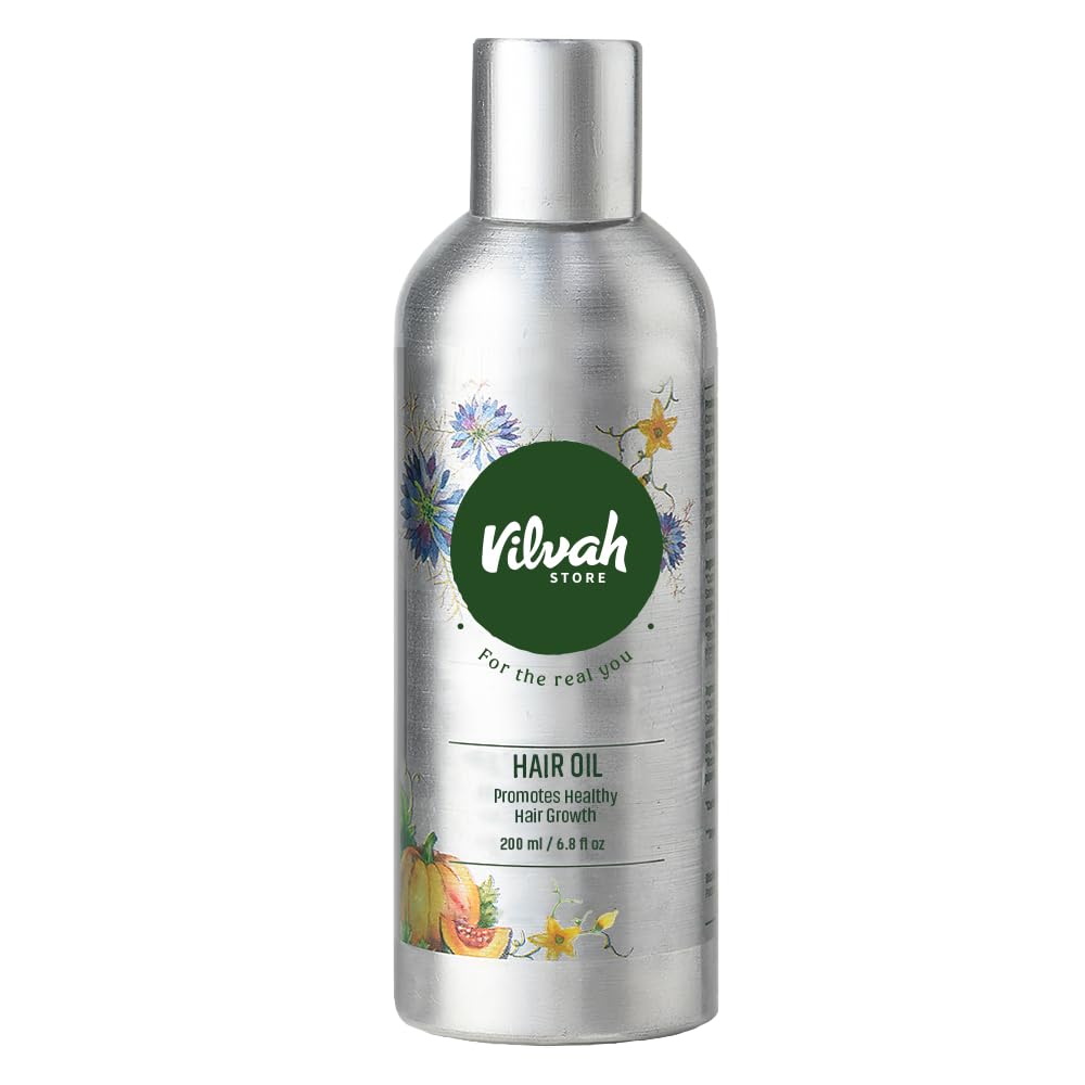 Vilvah Hair Regrowth Oil | Reduces Hair Fall & Boosts Regrowth | With Pumpkin Seed, Kalonji, Castor Oil & Vitamin E | Strengthens Roots & Improves Scalp Health | Unisex | 200ml