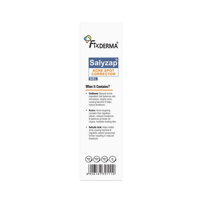 Fixderma Salyzap 2% Salicylic Acid Acne Spot Corrector Gel with 2% Niacinamide Acid & 1% Aczero | Reduce Active Acne & Redness | Fades Dark Spots & Blemishes | Pimple Remover For Men & Women - 20g