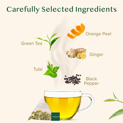 VAHDAM Lemon Ginger Green Tea - 50 TB | Boosts Metabolism & Supports Immunity | Ginger, Tulsi, Orange Peel & Black Pepper | Low Caffeine | Non-GMO