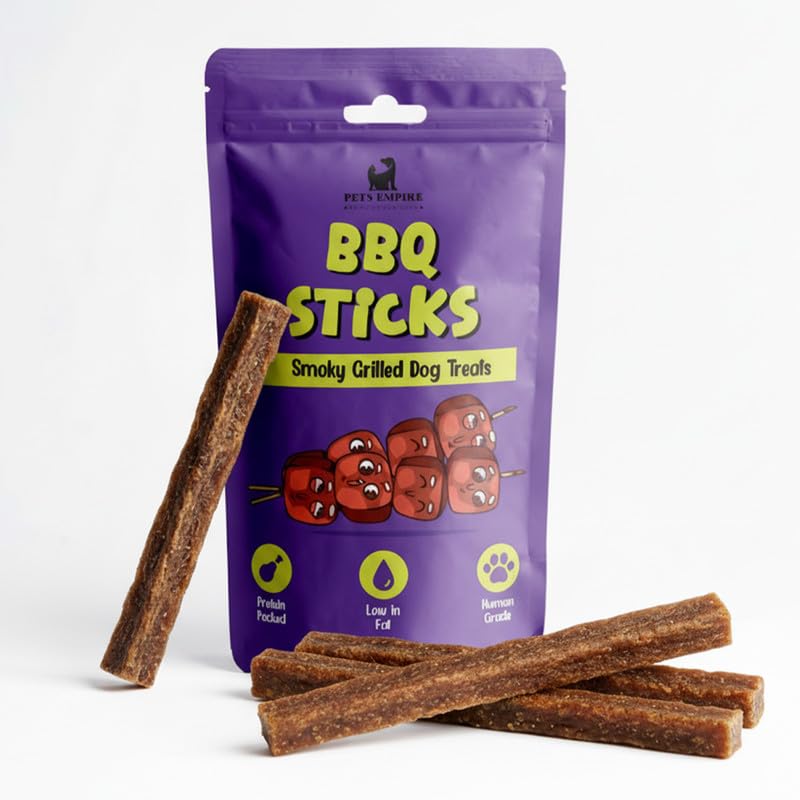 PETS EMPIRE BBQ Sticks Dog Treats, 100g | Smoky Grilled Chicken Dog Chews | High Protein Soft & Chewy Treats| Healthy Training Snacks for Puppies & Adult Dogs