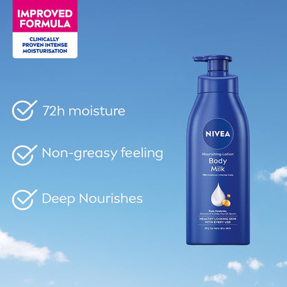 NIVEA Nourishing Body Milk 400ml Body Lotion with Hyaluronic Acid | 72Hr Hydration | Deep Moisture Care for Very Dry Skin | Enriched with Almond Oil | Smooth, Radiant & Healthy Looking Skin Care