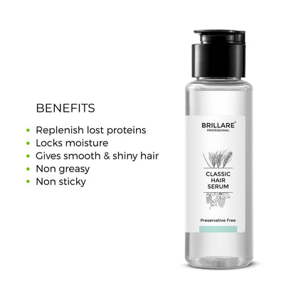 BRILLARE Classic Hair Serum with Grape Seed & Wheat Germ Oil for Smooth, Shiny Hair | Non-Sticky, Non-Greasy Formula | Hair Serum for Dry, Frizzy Hair