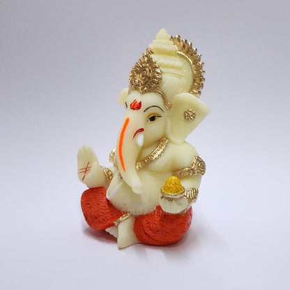 Gold Art India Resin Lord Ganesha Idol for Car Dashboard, Home, Office | Ganpati Statue for Mandir Decor | Handcrafted Ganesh Murti (Red & Ivory)