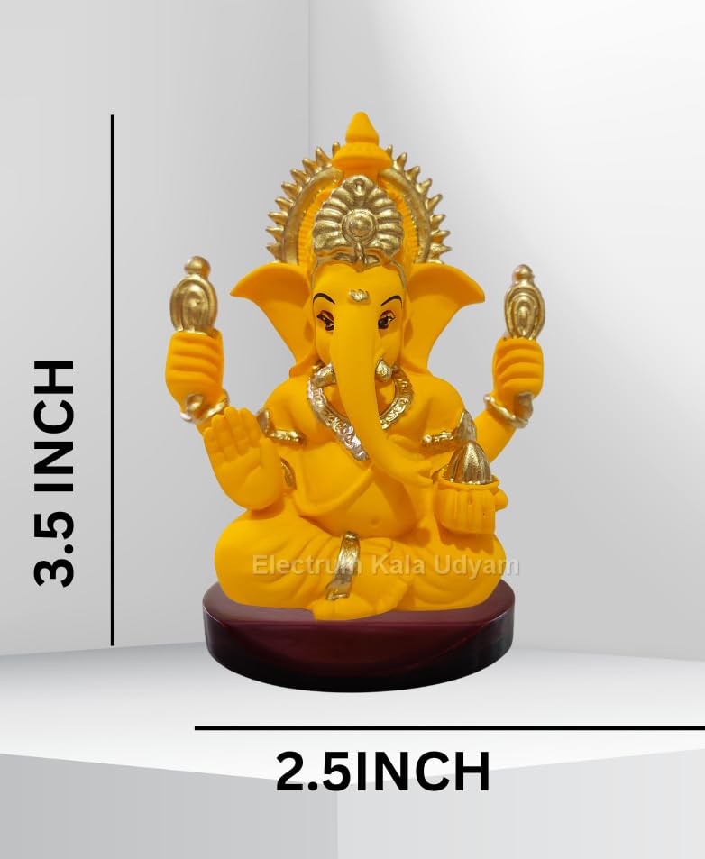 Handcrafted Poly Resin Ganesha Statue with Base - Perfect for Car Dashboard, Office Desk, Shelves, and Home Decor - Ideal Housewarming Gift! (4HANDMANGOTERRACOTTAMDF)