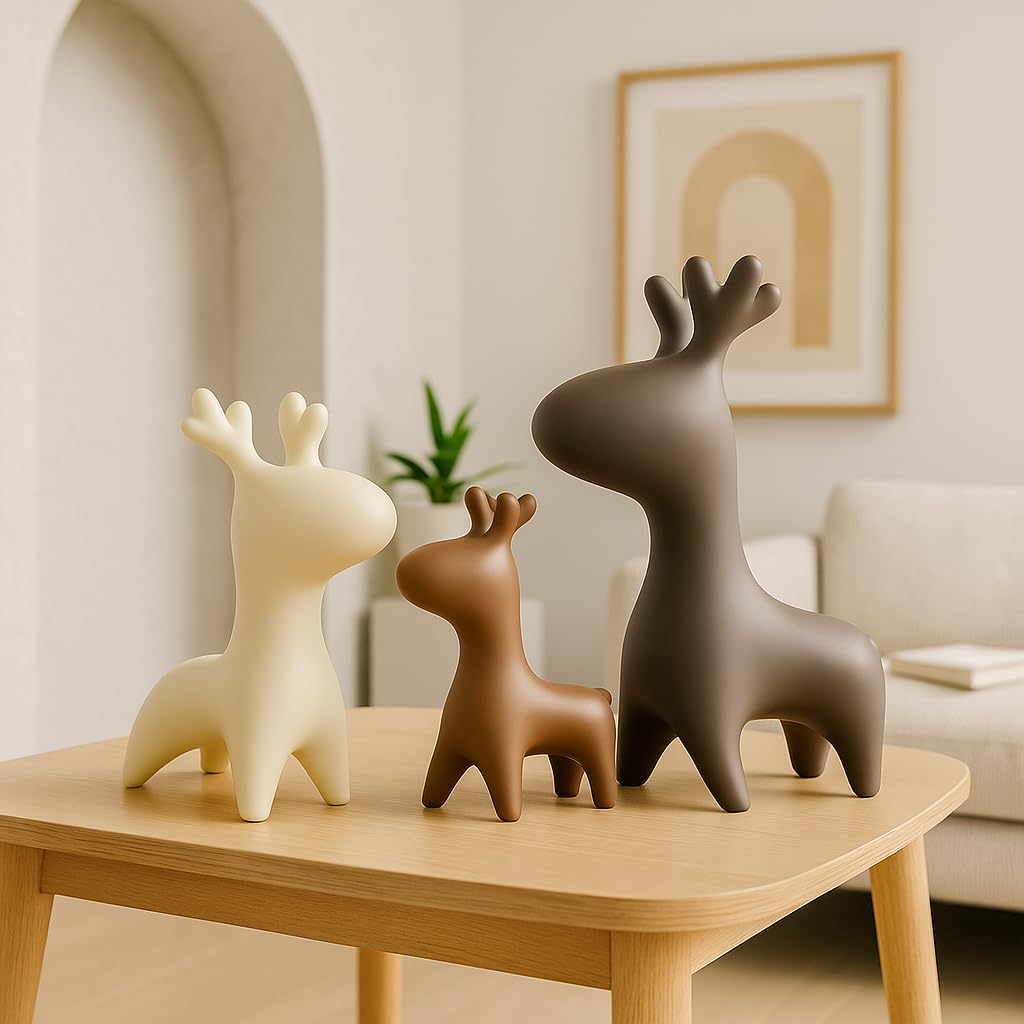 Home Décor Elk Family Matte Finish Ceramic Figurines - (Set of 3, Matte Brown)