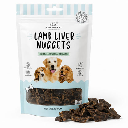 PAWPOURRI Natural Lamb Liver Nuggets Dog Treats, 100gm | Protein Rich Chewy Snacks for Dogs | Suitable for All Breeds & Life Stages | Daily Training & Reward Treats (Pack of 1)