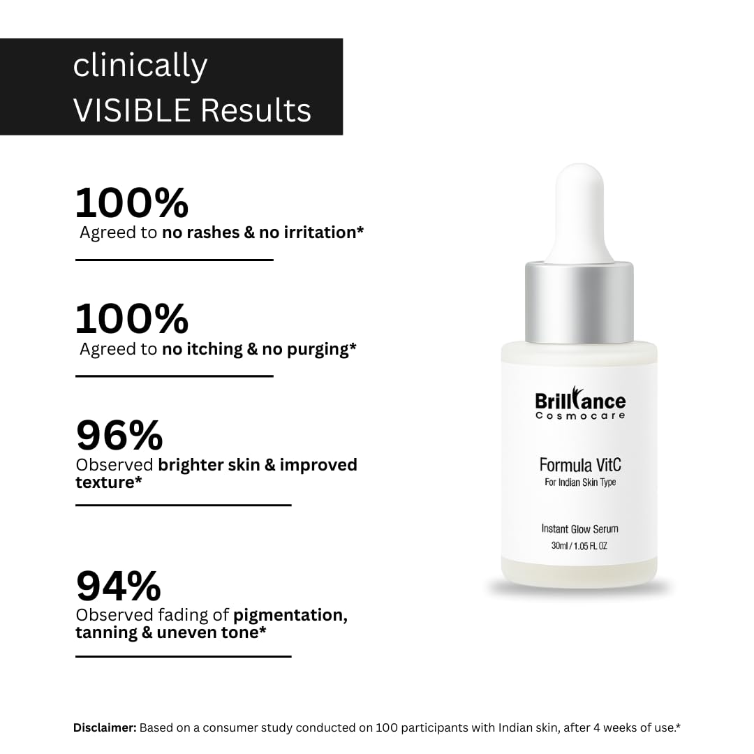 Brilliance Premium Formula VitC Serum | Dermatologist Tested | Vitamin C (AA2G) + Hyaluronic Acid 2% + Niacinamide 5% | For Bright, Glowing & Radiant Skin, Spot Reduction, UV Protection | 30ml